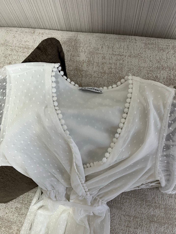 Bohem Tarz mini Beyaz Nakışlı Kadın Elbise - Görsel 2