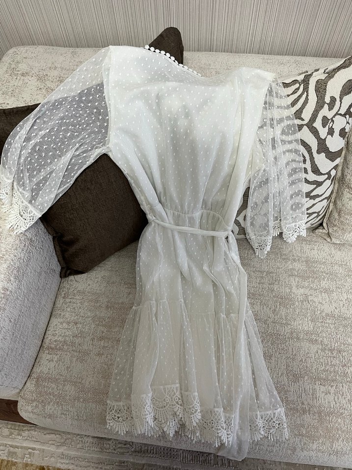 Bohem Tarz mini Beyaz Nakışlı Kadın Elbise - Görsel 4