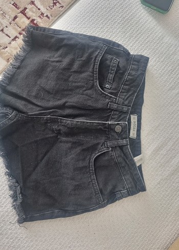 Gri Kot Mini Şort, Düğmeli ve Salaş Kesim