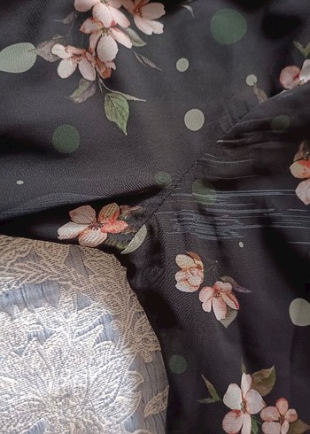Siyah Çiçek Desenli Uzun Elbise - Görsel 4