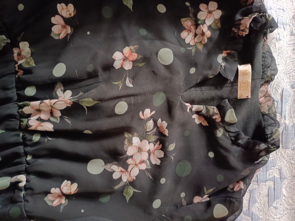 Siyah Çiçek Desenli Uzun Elbise - Görsel 2