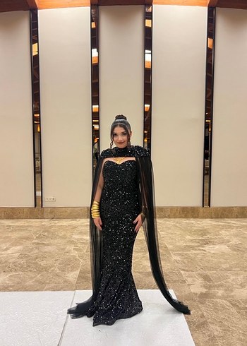 Siyah Drapeli Straplez Uzun Abiye - Görsel 3