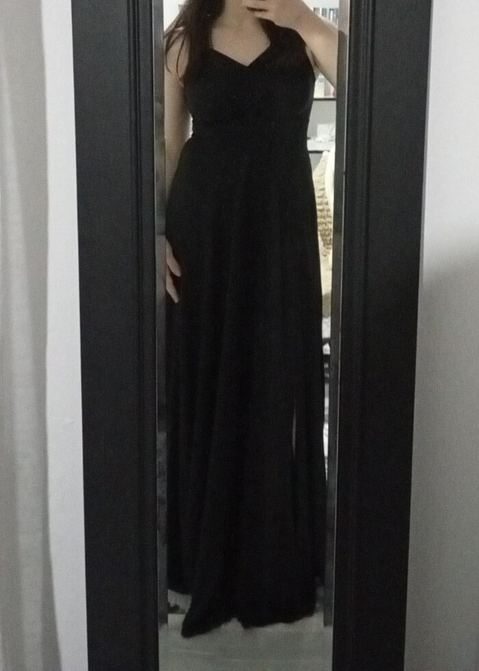 Siyah uzun elbise - Görsel 4