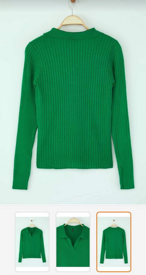 Yeşil V Yaka Kadın Triko Kazak - Görsel 2