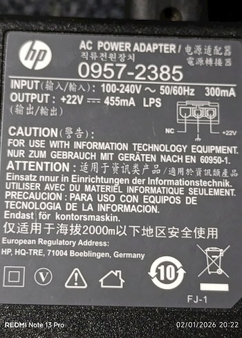 hp 22v 455ma Şarj Adaptörü - Görsel 2