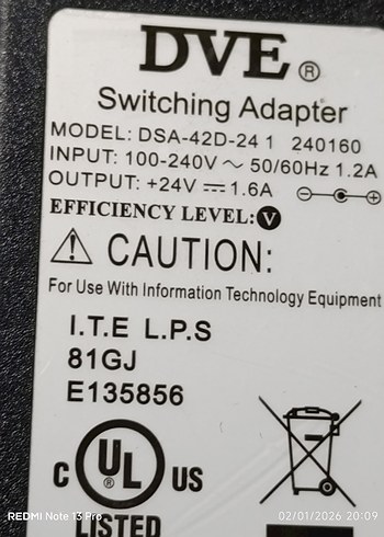 DVE Güç Adaptörü 24V 1.6A - Görsel 2