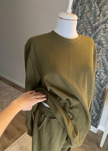 Kadın Haki Uzun Kollu Rahat Kesim Eşofman Takımı - Görsel 5