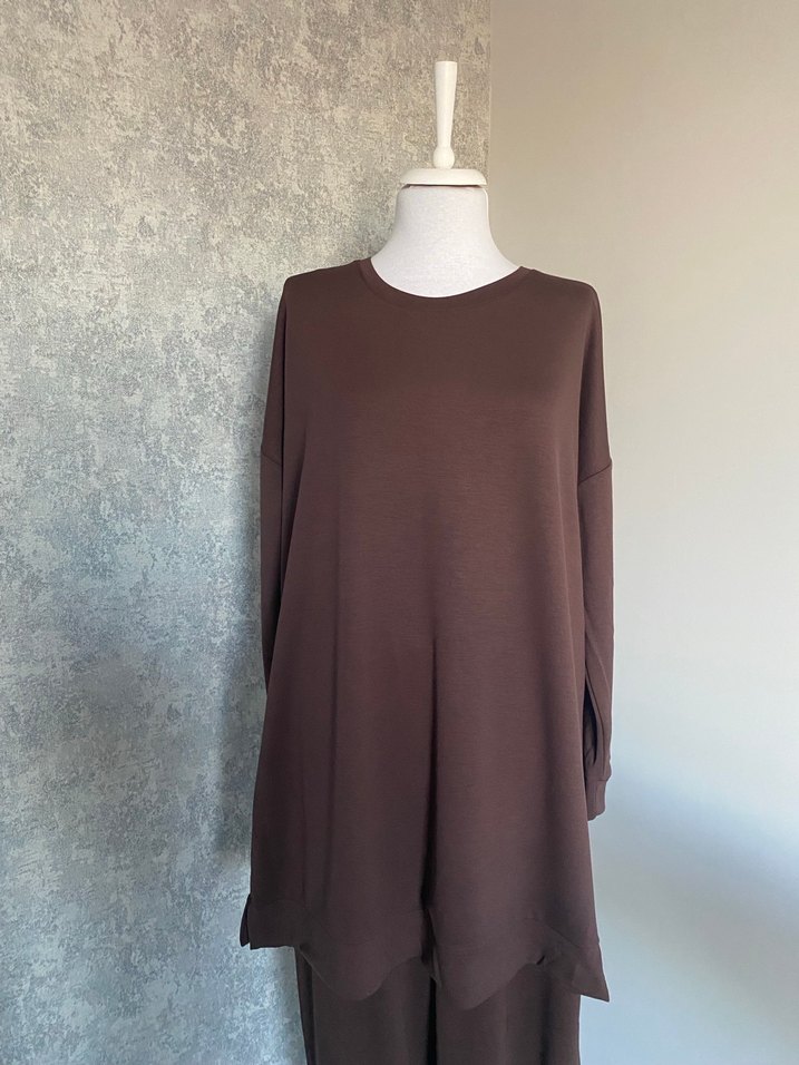 Kadın Kahverengi Uzun Bol Kesim Takım - Görsel 4