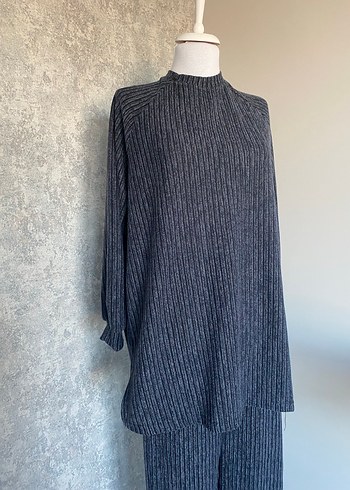 Gri Uzun Triko Kadın Kazak Takım - Görsel 2