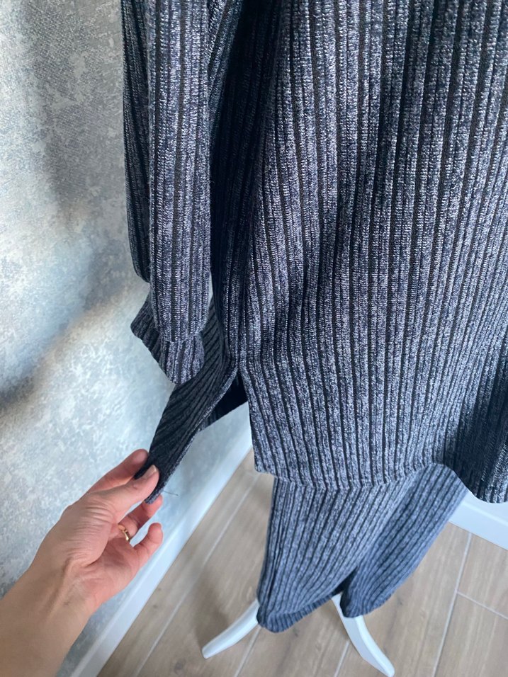 Gri Uzun Triko Kadın Kazak Takım - Görsel 5