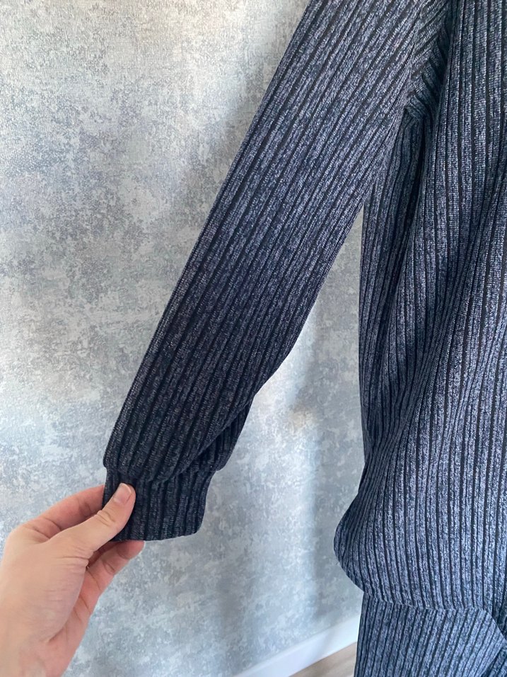 Gri Uzun Triko Kadın Kazak Takım - Görsel 4