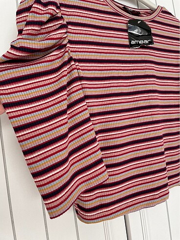 Crop çizgili bluz - Görsel 3