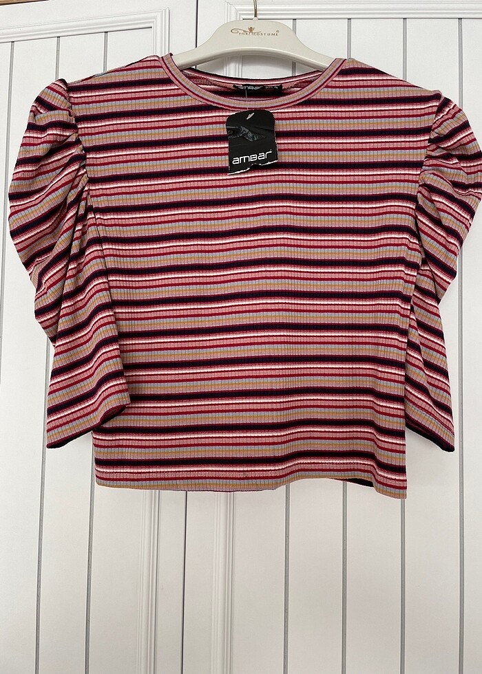 Crop çizgili bluz - Görsel 4