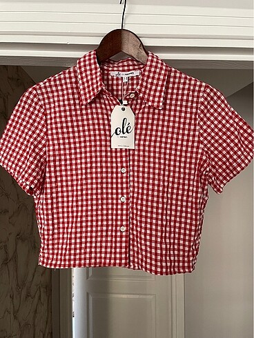 Crop Gömlek Kareli Kısa Kollu Düğmeli - Görsel 4