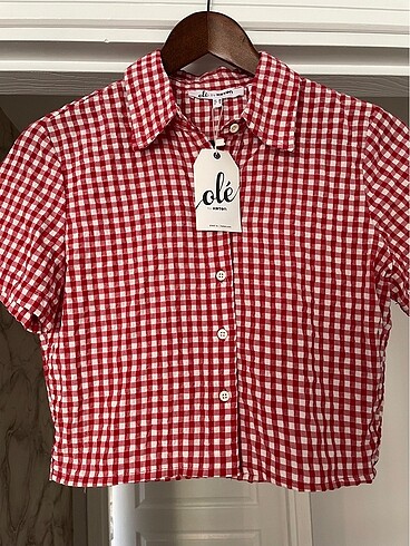 Crop Gömlek Kareli Kısa Kollu Düğmeli - Görsel 5