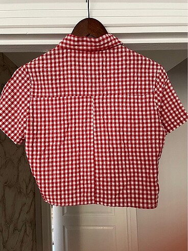 Crop Gömlek Kareli Kısa Kollu Düğmeli - Görsel 9