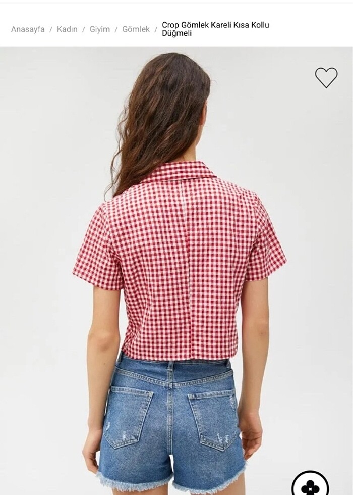 Crop Gömlek Kareli Kısa Kollu Düğmeli - Görsel 2