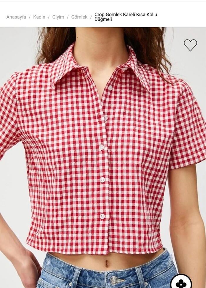 Crop Gömlek Kareli Kısa Kollu Düğmeli - Görsel 3
