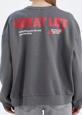 Gri Baskılı Oversize Sweatshirt - Görsel 2