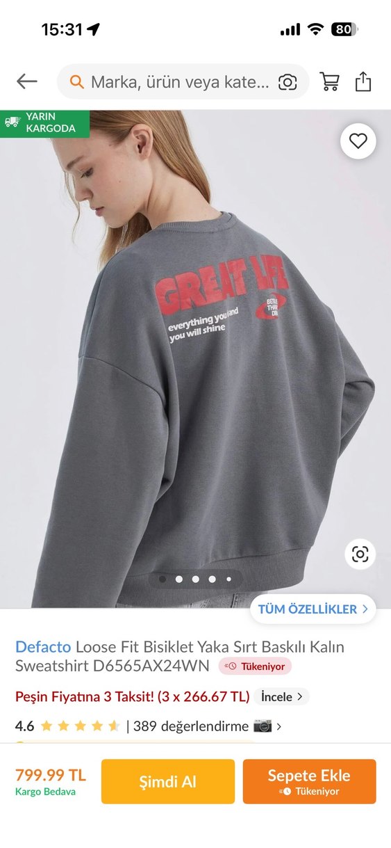 Gri Baskılı Oversize Sweatshirt - Görsel 3