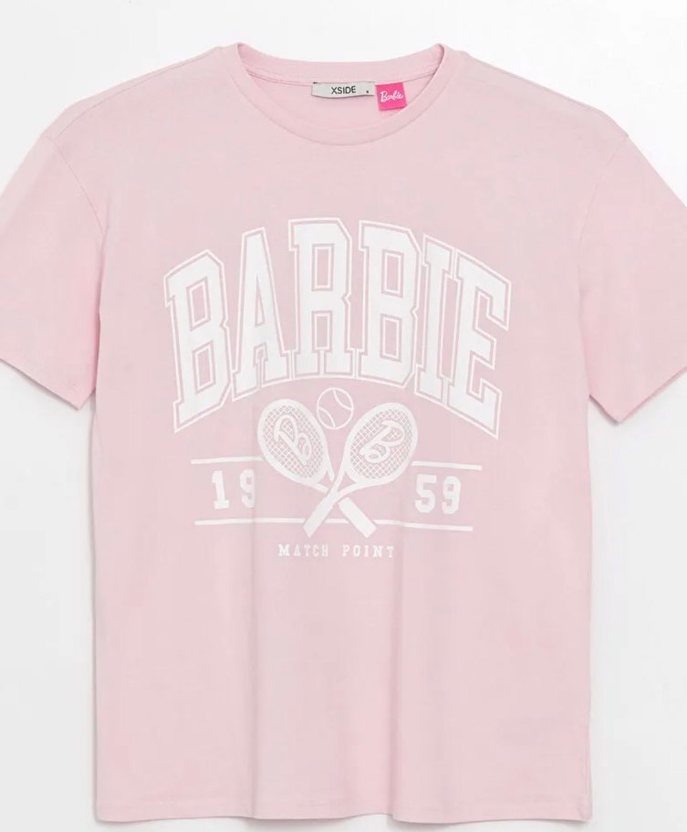 Pembe Baskılı Oversize Kadın Tişört - Görsel 2