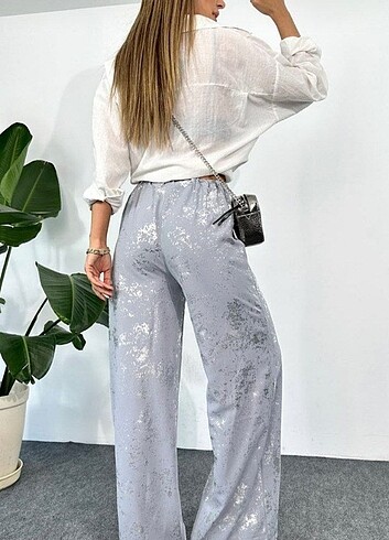 Zara Gümüş varaklı pantolon