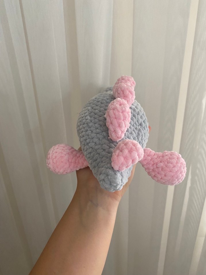 Gri ve Pembe Peluş Dinozor Oyuncak - Görsel 3