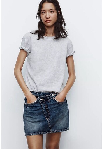 Zara ZARA ÇAPRAZ BEL TRF DENİM ETEK