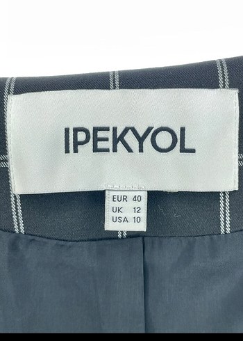 40 Beden siyah Renk Gri Kareli Uzun Kadın Blazer Ceket ipekyol marka