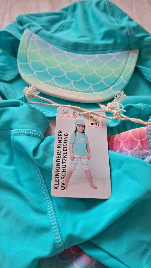 Turkuaz Baskılı Kız Çocuk Plaj Kıyafeti - Görsel 2