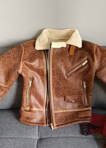 Kürklü Kahverengi Deri Biker Ceket