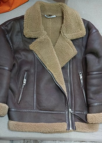 Kahverengi Kürklü Deri Biker Ceket