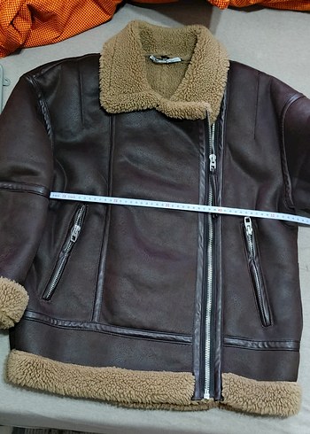 42 Beden Kahverengi Kürklü Deri Biker Ceket
