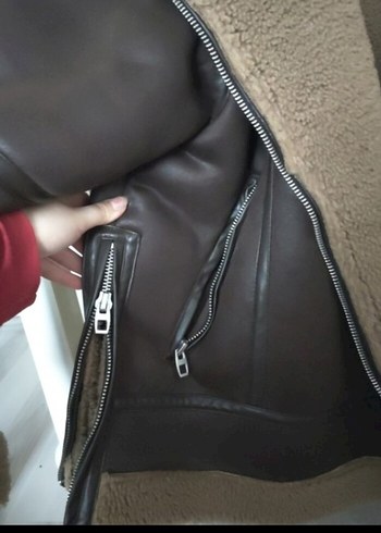 Kahverengi Kürklü Deri Biker Ceket - Görsel 9