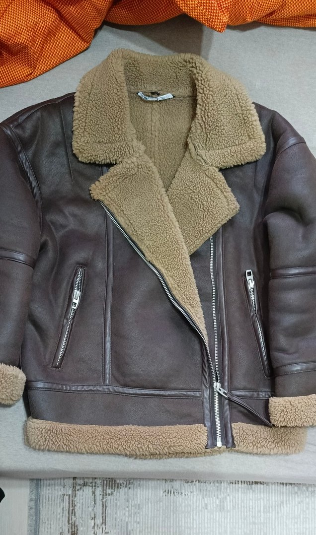 Kahverengi Kürklü Deri Biker Ceket - Görsel 2