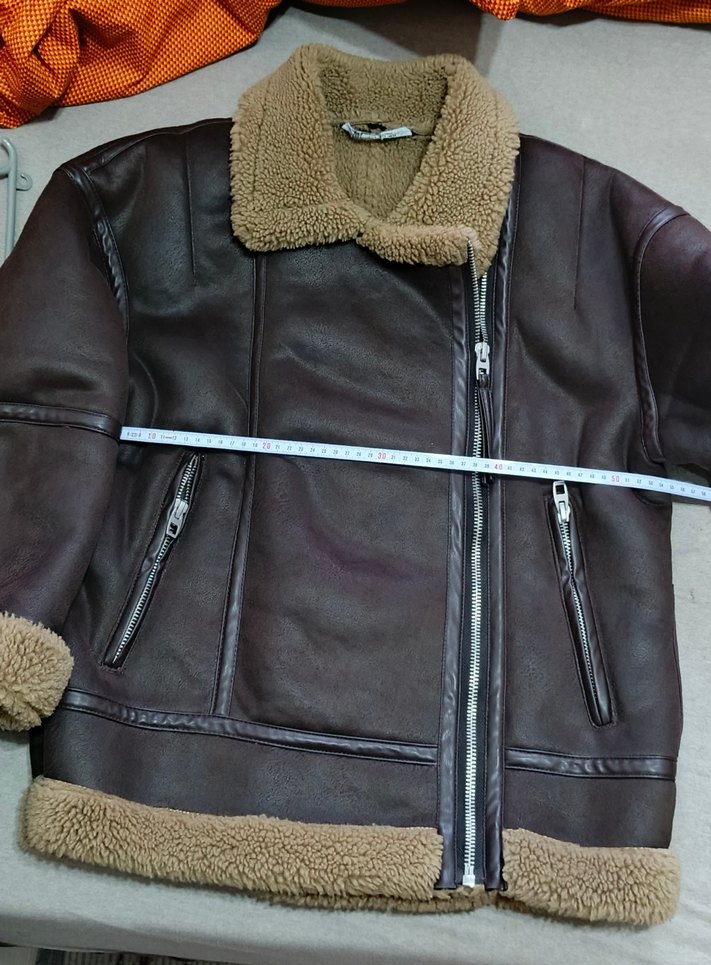 Kahverengi Kürklü Deri Biker Ceket - Görsel 4