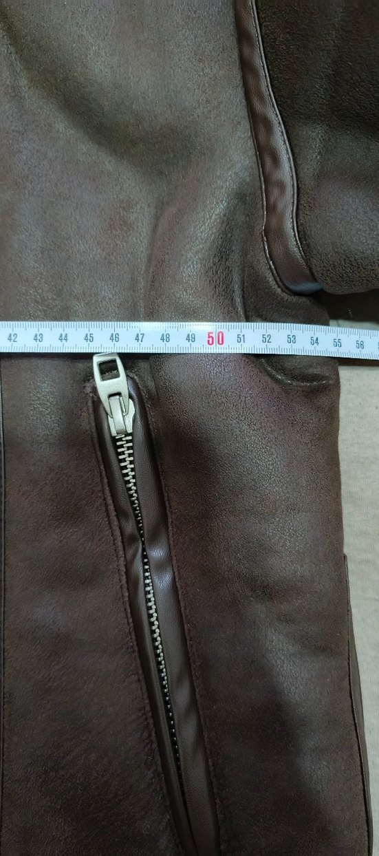 Kahverengi Kürklü Deri Biker Ceket - Görsel 3