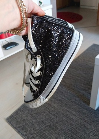 Siyah, simli  Denim Bağcıklı Kadın Spor Ayakkabı - Görsel 2