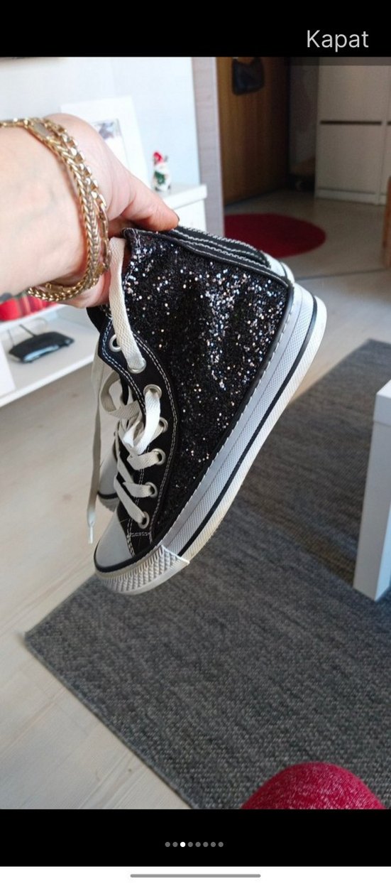 Siyah, simli  Denim Bağcıklı Kadın Spor Ayakkabı - Görsel 2