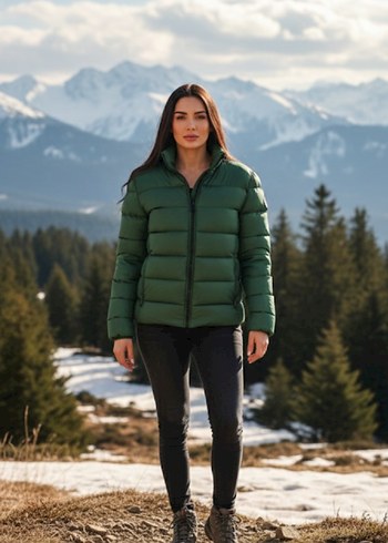 Yeşil Kadın Puff Mont, Kısa ve Dar Kesim - Görsel 6