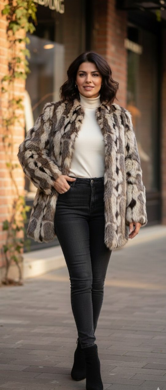 Kahverengi Zebra Desenli Suni Kürk - Görsel 2