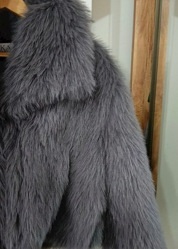 Gri Kadın Kürk Ceket - Görsel 7