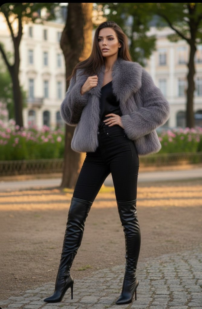 Gri Kadın Kürk Ceket - Görsel 2