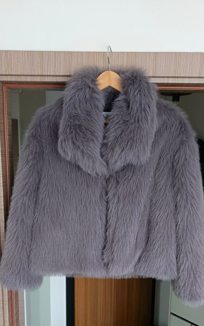 Gri Kadın Kürk Ceket - Görsel 4