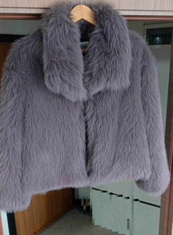 Gri Kadın Kürk Ceket - Görsel 5