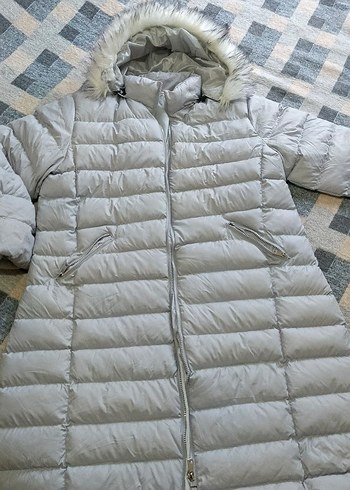 Gri Uzun Kadın Kış Montu Kürklü Kapüşonlu - Görsel 4