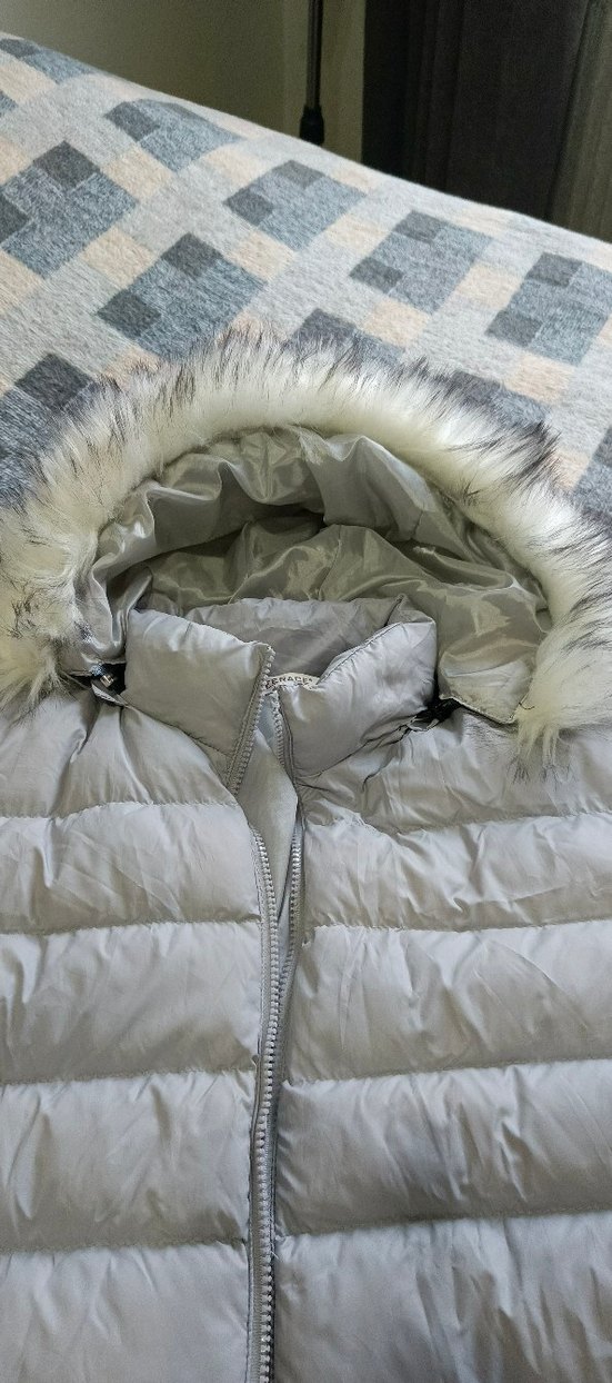 Gri Uzun Kadın Kış Montu Kürklü Kapüşonlu - Görsel 3