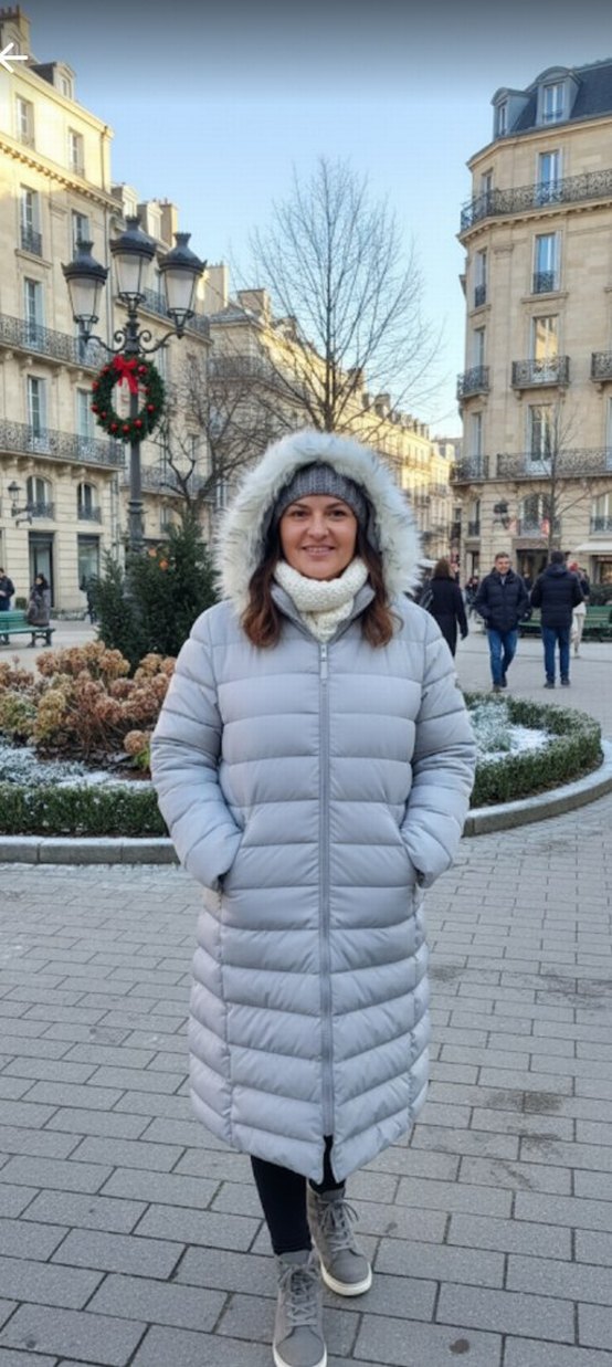 Gri Uzun Kadın Kış Montu Kürklü Kapüşonlu - Görsel 2