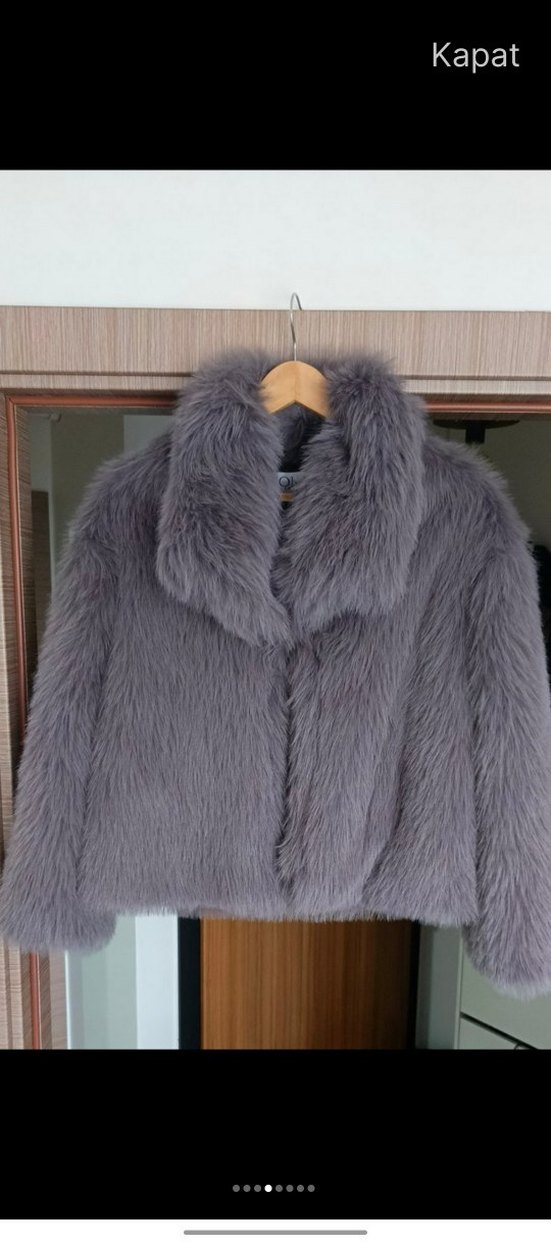 Gri Midi Kürk Detaylı Deri Kadın Mont - Görsel 3