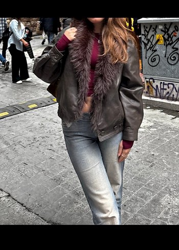 BERSHKA, SIFIR Deri Kürk Yakalı, Kadın Ceketi - Görsel 3